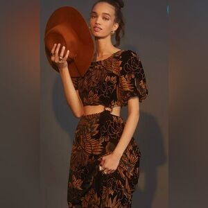 Anthropologie Burnout Velvet Cutout Maxi Dress  SZ M Dark Romantic Whimsigoth